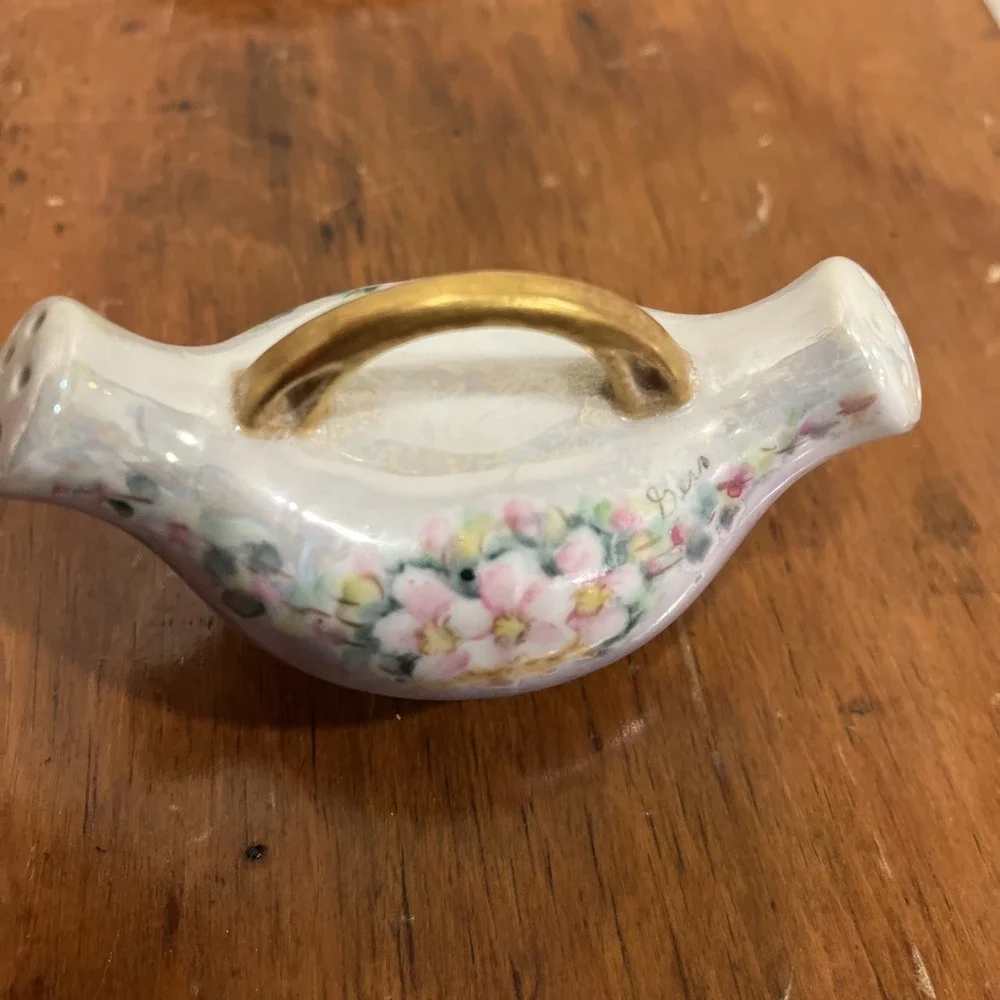 Vintage Porcelain One Piece Double Sided Shaker Hand Painted Flowers, Tray